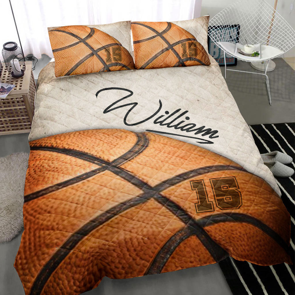 Ohaprints-Quilt-Bed-Set-Pillowcase-Basketball-Ball-Vintage-Beige-Player-Fan-Gift-Custom-Personalized-Name-Number-Blanket-Bedspread-Bedding-3064-Throw (55'' x 60'')