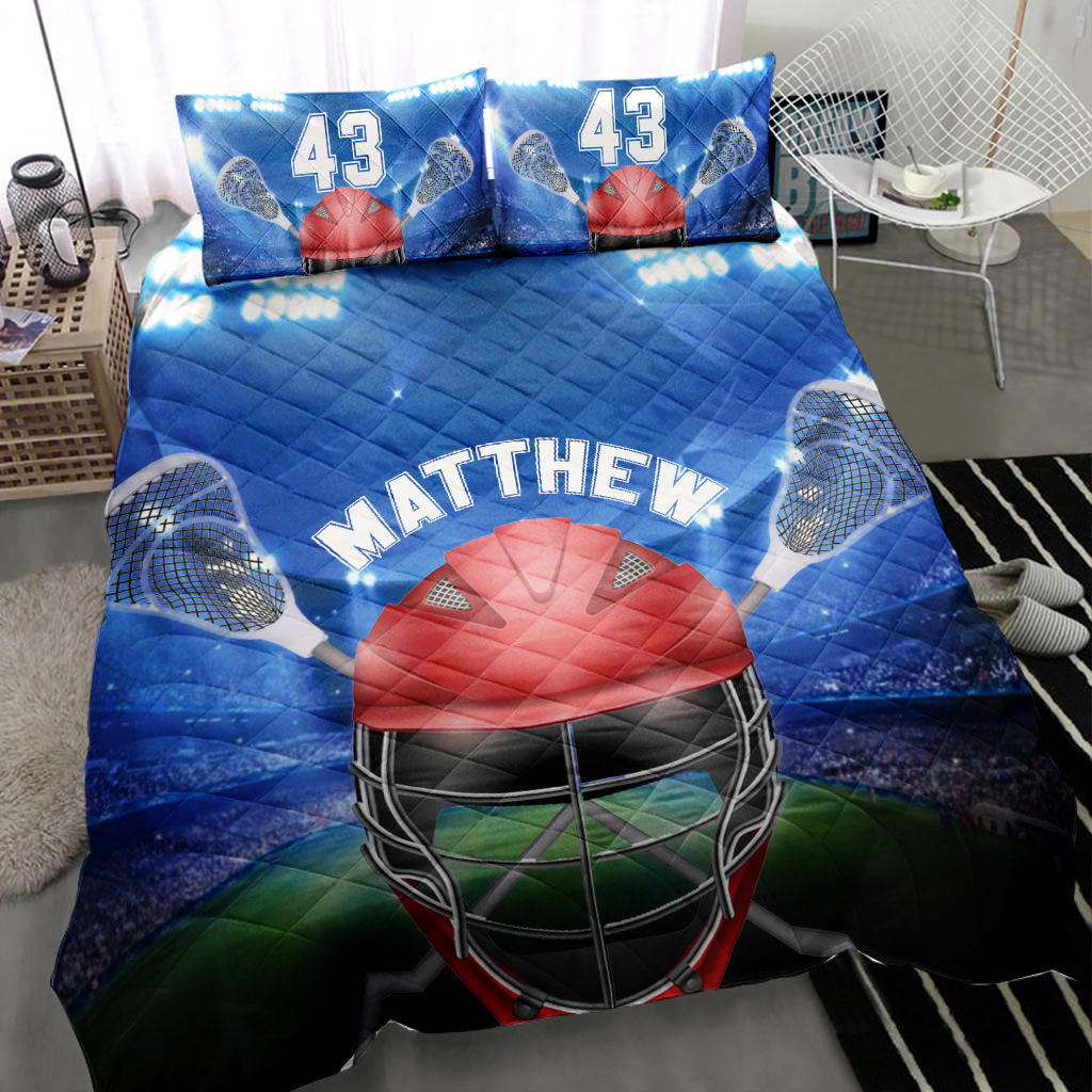 Ohaprints-Quilt-Bed-Set-Pillowcase-Lacrosse-Helmet-Stadium-Player-Fan-Gift-Blue-Custom-Personalized-Name-Number-Blanket-Bedspread-Bedding-2161-Throw (55'' x 60'')