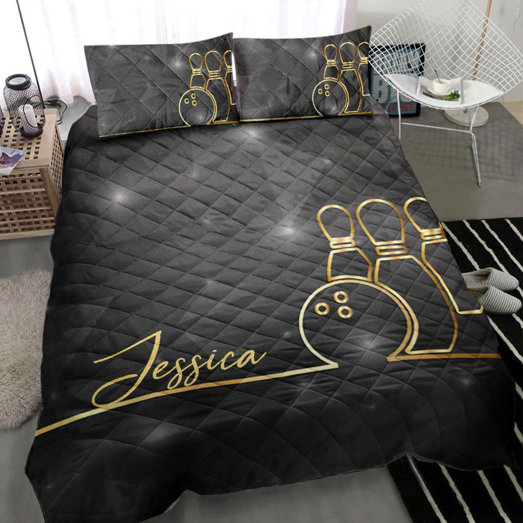 Ohaprints-Quilt-Bed-Set-Pillowcase-Bowling-Pin-Bowler-Gold-Line-Player-Fan-Gift-Idea-Custom-Personalized-Name-Blanket-Bedspread-Bedding-468-Throw (55'' x 60'')