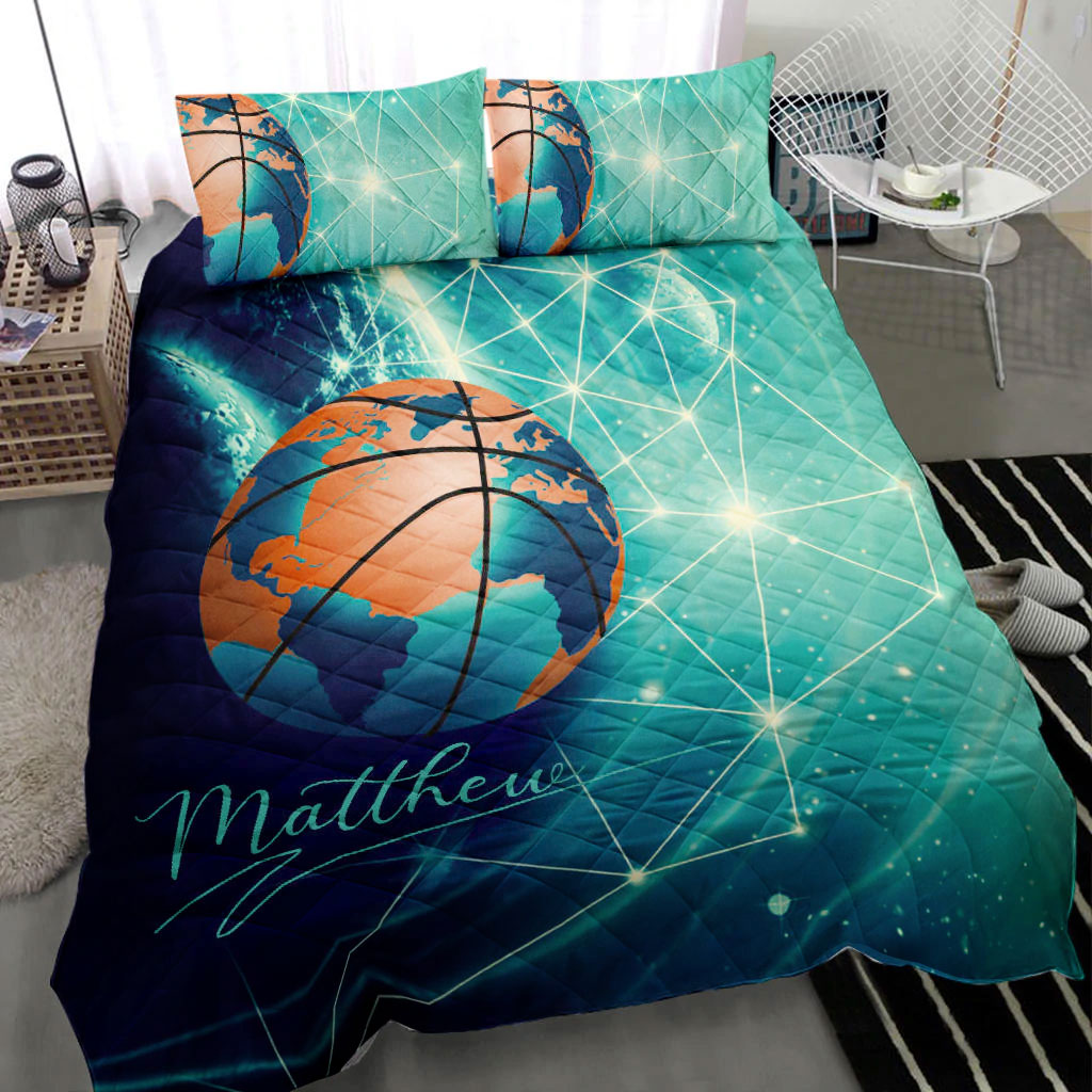 Ohaprints-Quilt-Bed-Set-Pillowcase-Basketball-Ball-Earth-Player-Fan-Gift-Idea-Turquoise-Custom-Personalized-Name-Blanket-Bedspread-Bedding-404-Throw (55'' x 60'')