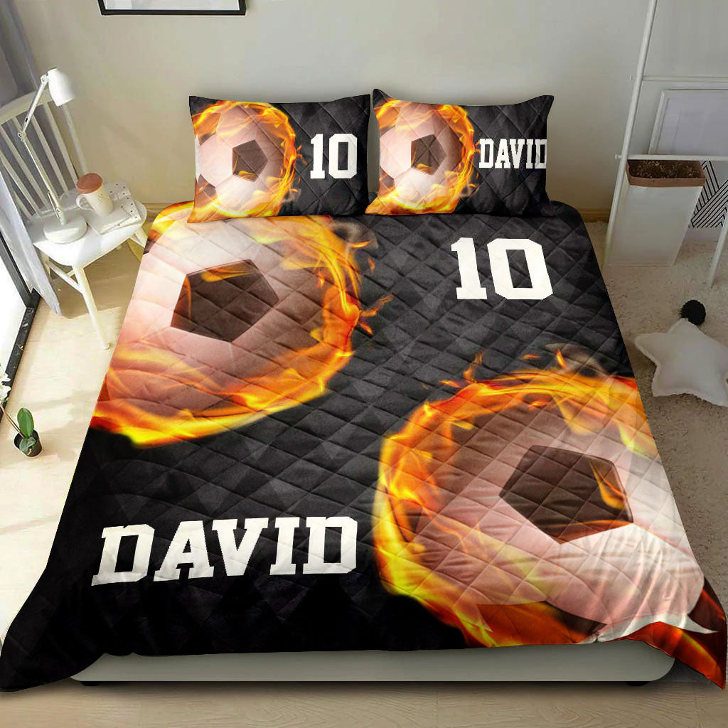 Ohaprints-Quilt-Bed-Set-Pillowcase-Soccer-Fire-Ball-Player-Fan-Unique-Gift-Black-Custom-Personalized-Name-Number-Blanket-Bedspread-Bedding-996-Double (70'' x 80'')