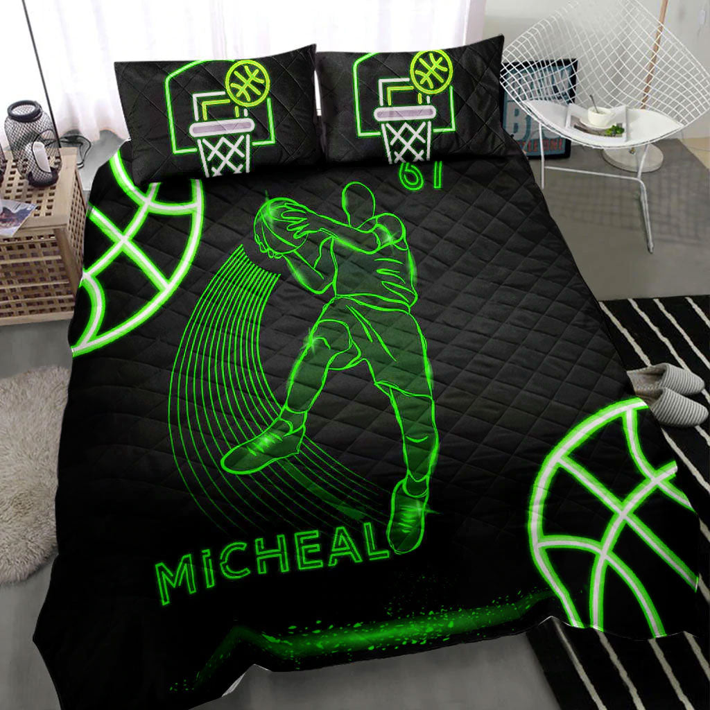 Ohaprints-Quilt-Bed-Set-Pillowcase-Basketball-Boy-Neon-Green-Player-Fan-Gift-Idea-Custom-Personalized-Name-Number-Blanket-Bedspread-Bedding-2226-Throw (55'' x 60'')