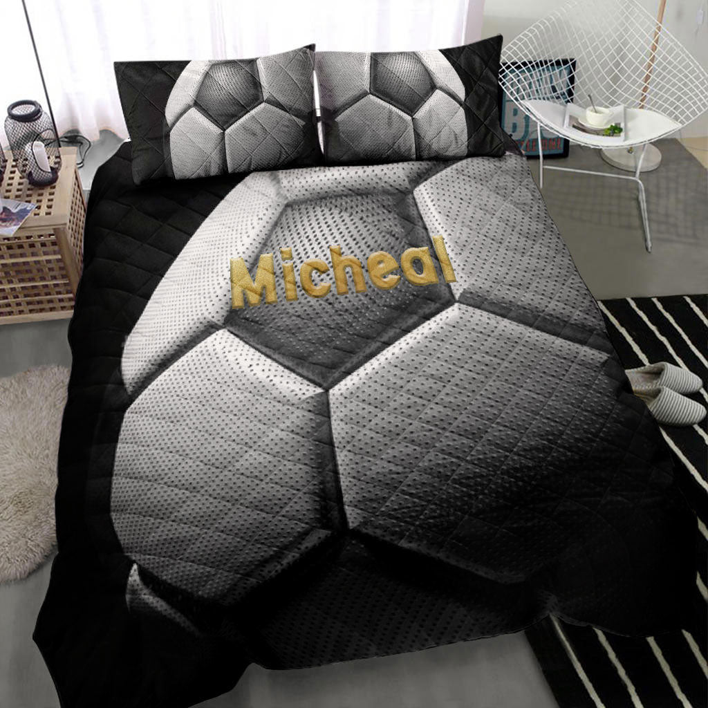 Ohaprints-Quilt-Bed-Set-Pillowcase-Soccer-Ball-3D-Memory-Player-Fan-Gift-Black-Custom-Personalized-Name-Number-Blanket-Bedspread-Bedding-2820-Throw (55'' x 60'')