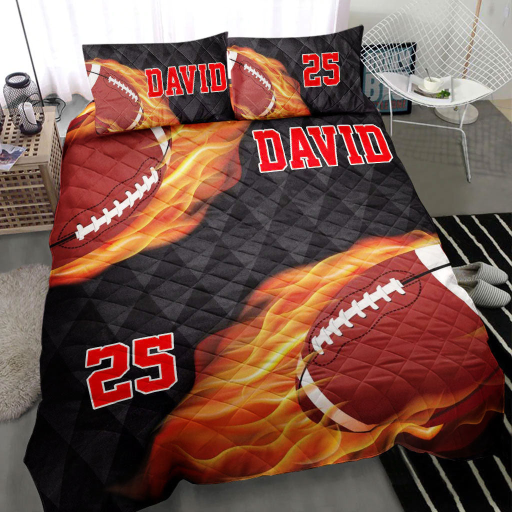 Ohaprints-Quilt-Bed-Set-Pillowcase-Football-Fire-Ball-Player-Fan-Gift-Idea-Black-Custom-Personalized-Name-Number-Blanket-Bedspread-Bedding-2162-Throw (55'' x 60'')