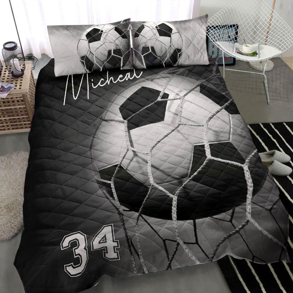 Ohaprints-Quilt-Bed-Set-Pillowcase-Soccer-Ball-Grey-Black-Player-Fan-Gift-Idea-Custom-Personalized-Name-Number-Blanket-Bedspread-Bedding-1059-Throw (55'' x 60'')