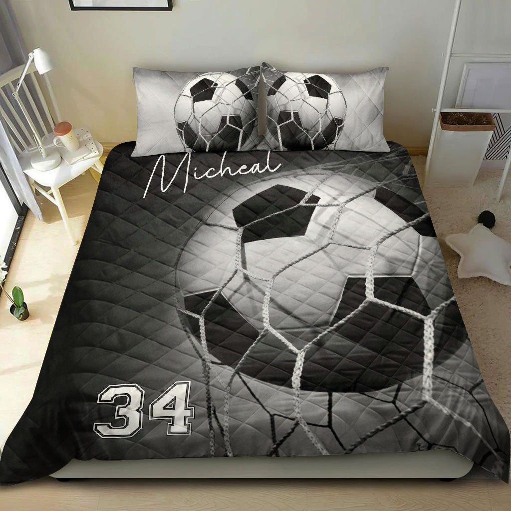 Ohaprints-Quilt-Bed-Set-Pillowcase-Soccer-Ball-Grey-Black-Player-Fan-Gift-Idea-Custom-Personalized-Name-Number-Blanket-Bedspread-Bedding-1059-Double (70'' x 80'')