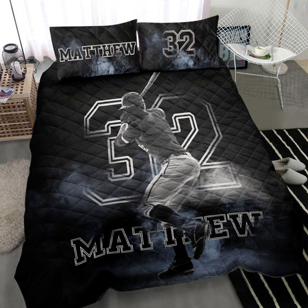 Ohaprints-Quilt-Bed-Set-Pillowcase-Baseball-Fog-Batter-Player-Fan-Gift-Idea-Black-Custom-Personalized-Name-Number-Blanket-Bedspread-Bedding-470-Throw (55'' x 60'')