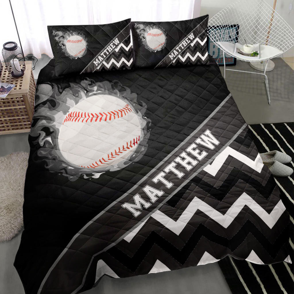 Ohaprints-Quilt-Bed-Set-Pillowcase-Baseball-Ball-Smoke-Zig-Zag-Player-Fan-Gift-Black-Custom-Personalized-Name-Blanket-Bedspread-Bedding-2209-Throw (55'' x 60'')