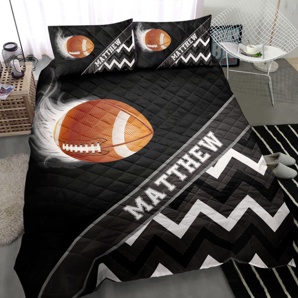 Ohaprints-Quilt-Bed-Set-Pillowcase-Football-Ball-Smoke-Zig-Zag-Player-Fan-Gift-Black-Custom-Personalized-Name-Blanket-Bedspread-Bedding-471-Throw (55'' x 60'')
