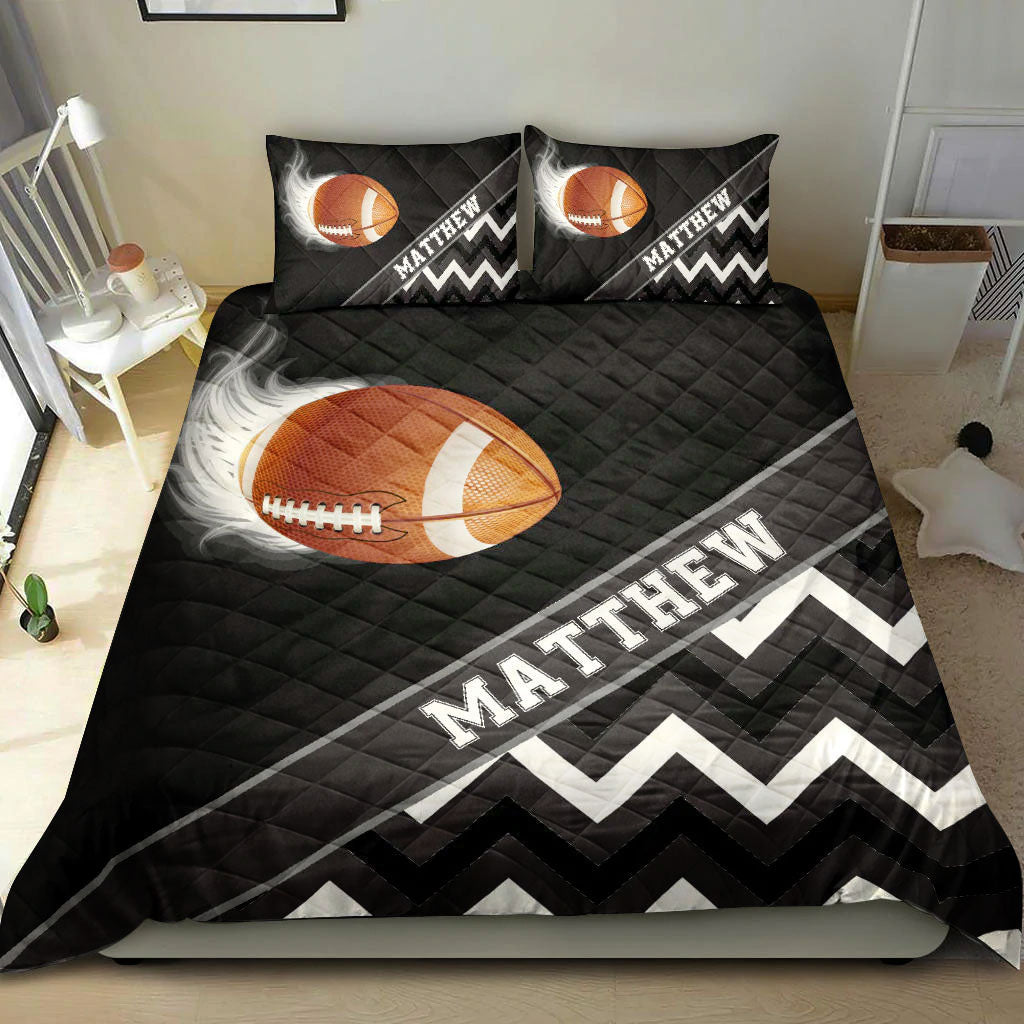 Ohaprints-Quilt-Bed-Set-Pillowcase-Football-Ball-Smoke-Zig-Zag-Player-Fan-Gift-Black-Custom-Personalized-Name-Blanket-Bedspread-Bedding-471-Double (70'' x 80'')