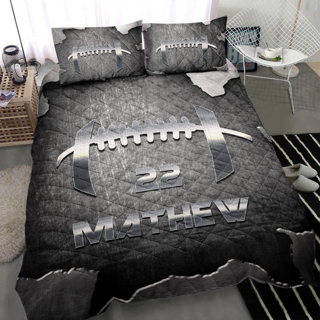 Ohaprints-Quilt-Bed-Set-Pillowcase-Football-Ball-Pattern-Metal-Player-Fan-Grey-Custom-Personalized-Name-Number-Blanket-Bedspread-Bedding-1061-Throw (55'' x 60'')