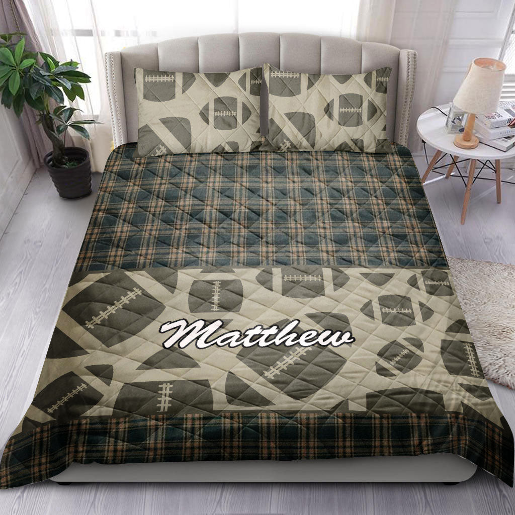 Ohaprints-Quilt-Bed-Set-Pillowcase-Football-Ball-Pattern-Checkered-Player-Fan-Gift-Idea-Custom-Personalized-Name-Blanket-Bedspread-Bedding-1578-Double (70'' x 80'')