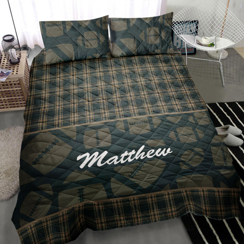 Ohaprints-Quilt-Bed-Set-Pillowcase-Football-Ball-Pattern-Checkered-Player-Fan-Gift-Wood-Custom-Personalized-Name-Blanket-Bedspread-Bedding-2163-Throw (55'' x 60'')