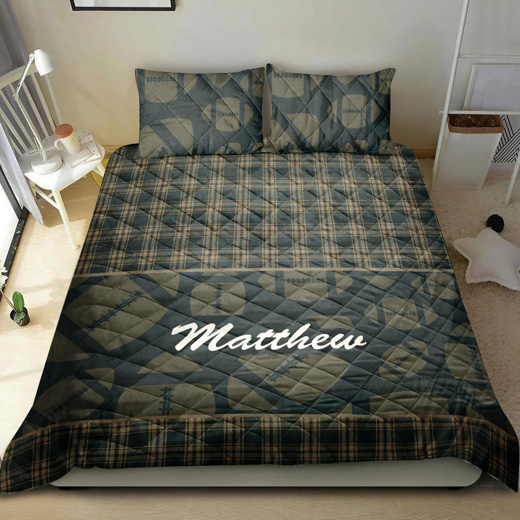 Ohaprints-Quilt-Bed-Set-Pillowcase-Football-Ball-Pattern-Checkered-Player-Fan-Gift-Wood-Custom-Personalized-Name-Blanket-Bedspread-Bedding-2163-Double (70'' x 80'')