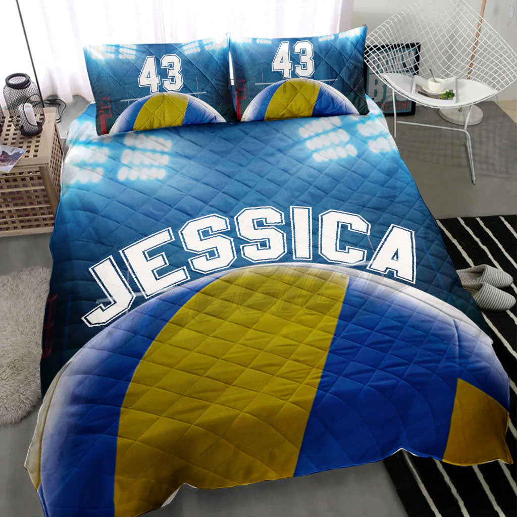Ohaprints-Quilt-Bed-Set-Pillowcase-Volleyball-Ball-Stadium-Player-Fan-Gift-Blue-Custom-Personalized-Name-Number-Blanket-Bedspread-Bedding-406-Throw (55'' x 60'')