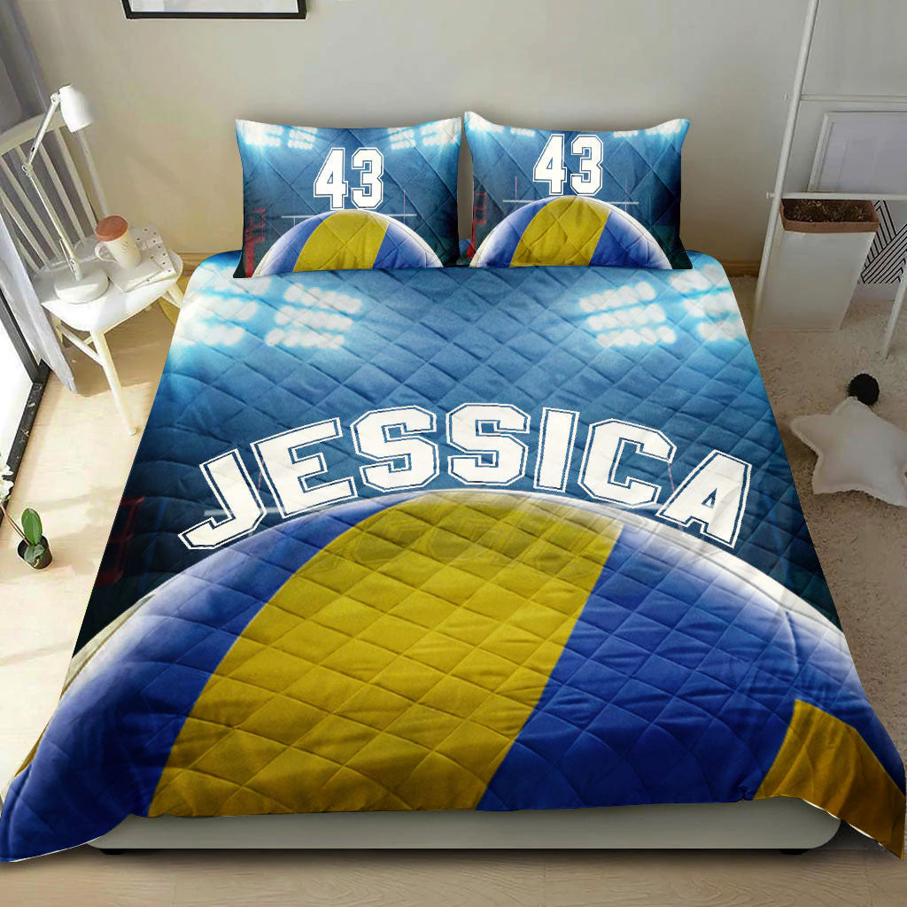 Ohaprints-Quilt-Bed-Set-Pillowcase-Volleyball-Ball-Stadium-Player-Fan-Gift-Blue-Custom-Personalized-Name-Number-Blanket-Bedspread-Bedding-406-Double (70'' x 80'')