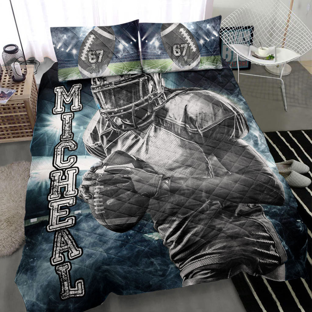 Ohaprints-Quilt-Bed-Set-Pillowcase-Football-Boy-Strong-Player-Fan-Gift-Idea-Blue-Custom-Personalized-Name-Number-Blanket-Bedspread-Bedding-1062-Throw (55'' x 60'')