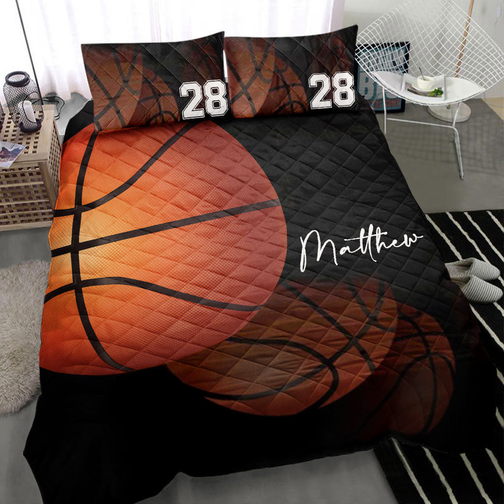 Ohaprints-Quilt-Bed-Set-Pillowcase-Basketball-Ball-Bounce-Player-Fan-Gift-Black-Custom-Personalized-Name-Number-Blanket-Bedspread-Bedding-2164-Throw (55'' x 60'')