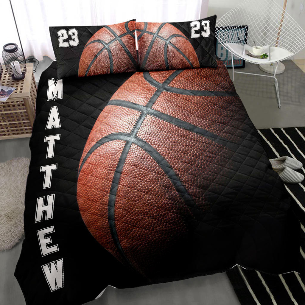 Ohaprints-Quilt-Bed-Set-Pillowcase-Basketball-Ball-Dark-Player-Fan-Gift-Black-Custom-Personalized-Name-Number-Blanket-Bedspread-Bedding-2824-Throw (55'' x 60'')