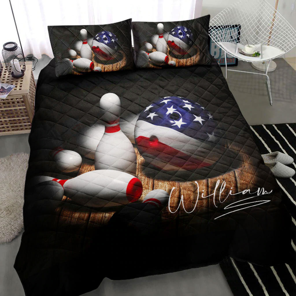 Ohaprints-Quilt-Bed-Set-Pillowcase-Bowler-Bowling-America-Us-Flag-Player-Fan-Gift-Idea-Custom-Personalized-Name-Blanket-Bedspread-Bedding-407-Throw (55'' x 60'')