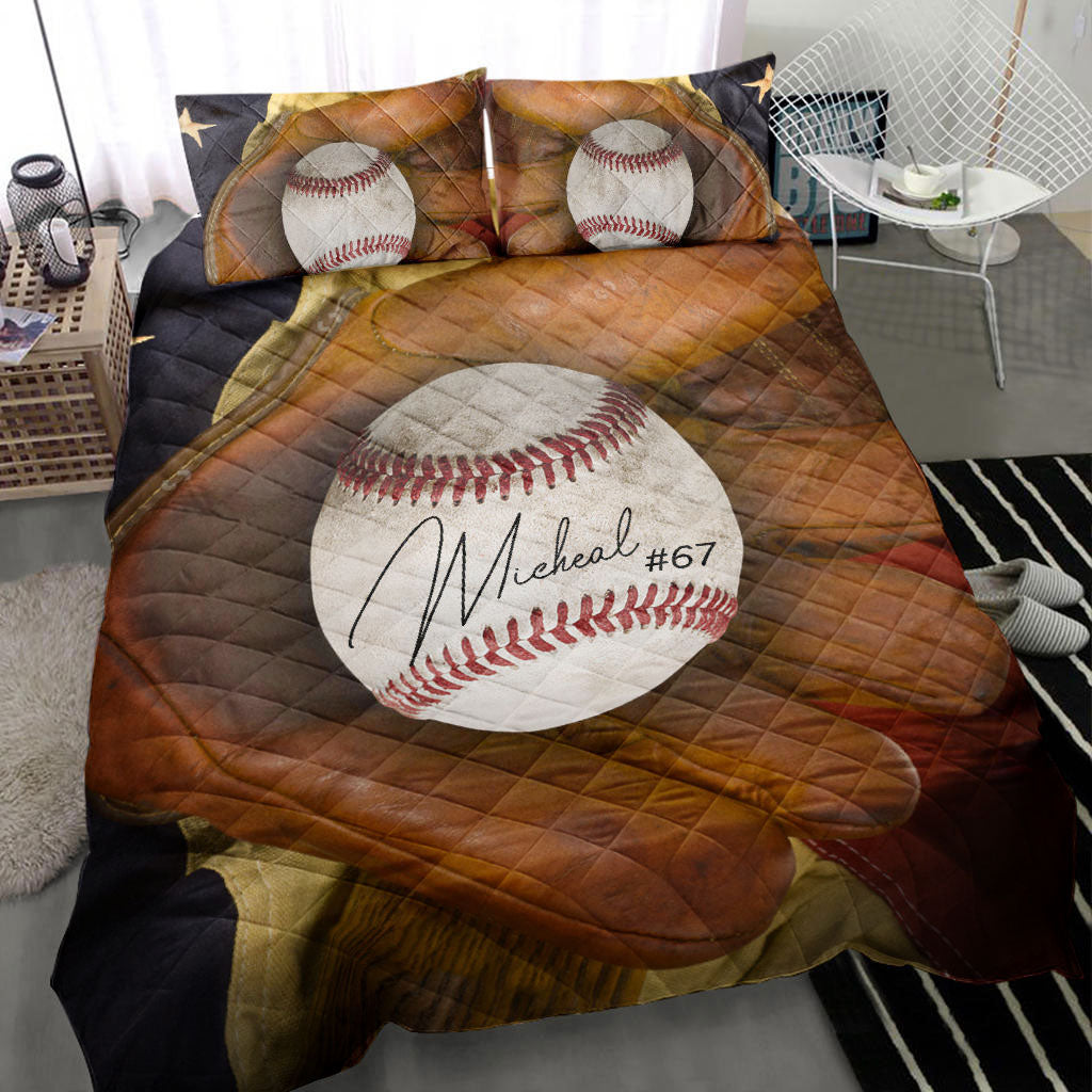 Ohaprints-Quilt-Bed-Set-Pillowcase-Baseball-Ball-Glove-Vintage-Us-Flag-Player-Fan-Gift-Custom-Personalized-Name-Blanket-Bedspread-Bedding-473-Throw (55'' x 60'')
