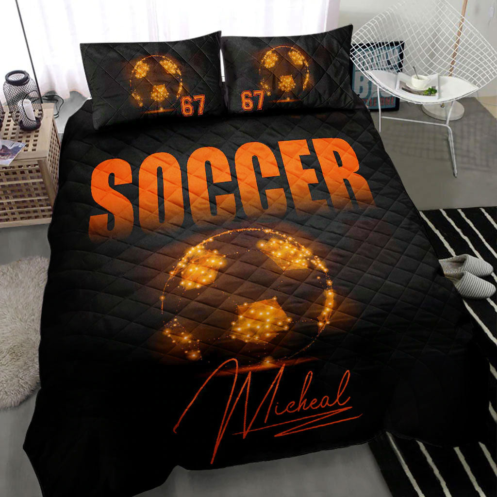 Ohaprints-Quilt-Bed-Set-Pillowcase-Soccer-Ball-Light-Orange-Player-Fan-Gift-Idea-Custom-Personalized-Name-Number-Blanket-Bedspread-Bedding-1064-Throw (55'' x 60'')