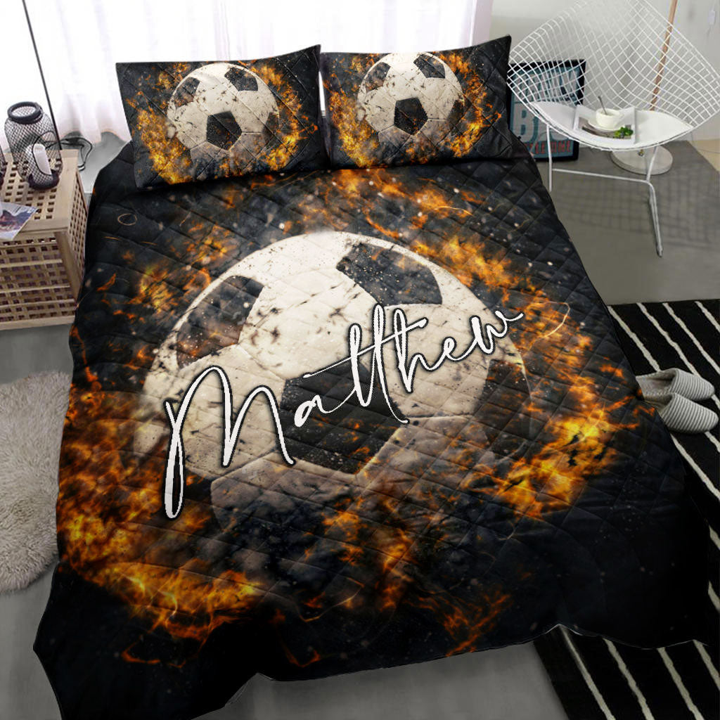Ohaprints-Quilt-Bed-Set-Pillowcase-Soccer-Ball-On-Fire-Player-Fan-Gift-Idea-Black-Custom-Personalized-Name-Blanket-Bedspread-Bedding-999-Throw (55'' x 60'')