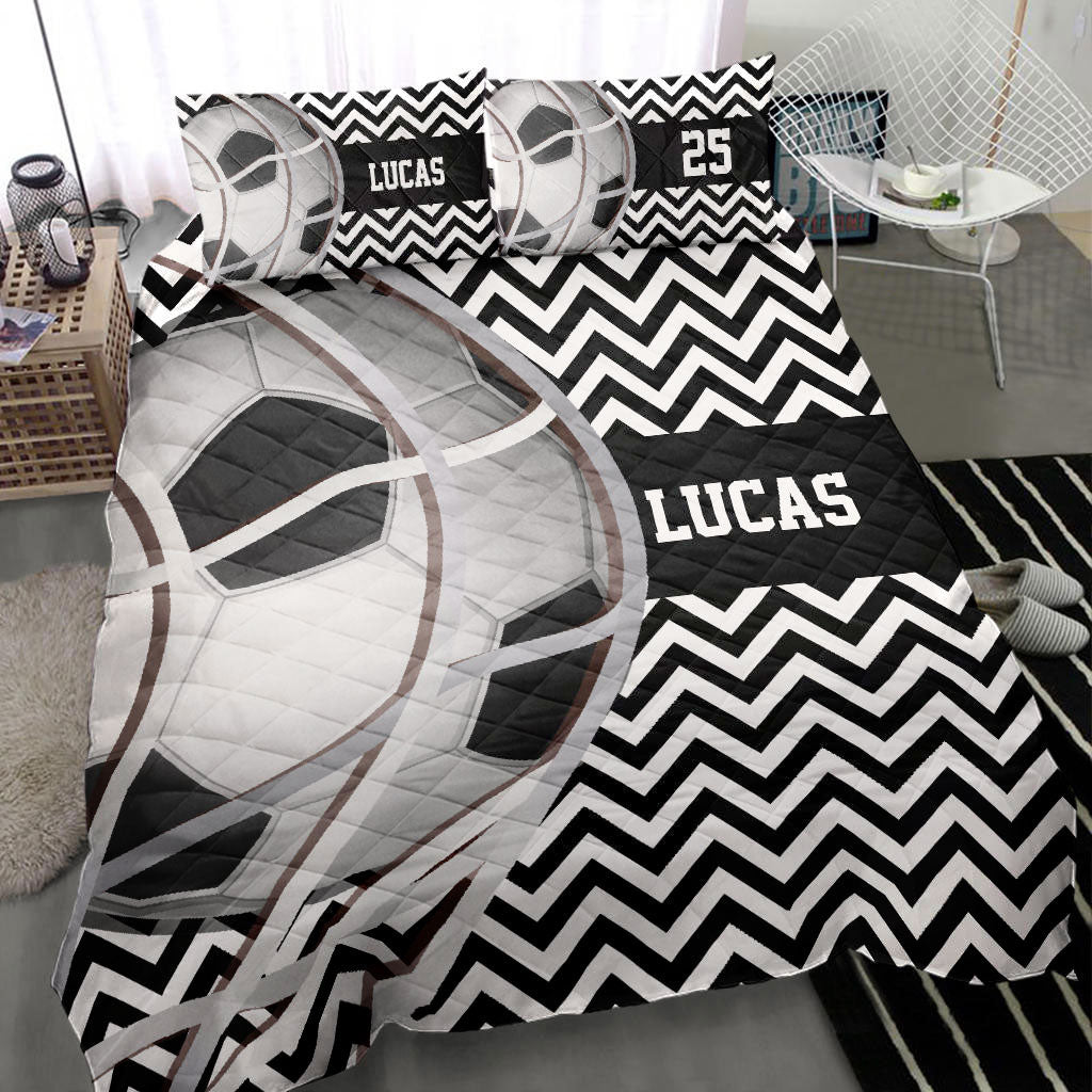 Ohaprints-Quilt-Bed-Set-Pillowcase-Soccer-Ball-Zigzag-Player-Fan-Gift-Black-White-Custom-Personalized-Name-Number-Blanket-Bedspread-Bedding-1580-Throw (55'' x 60'')
