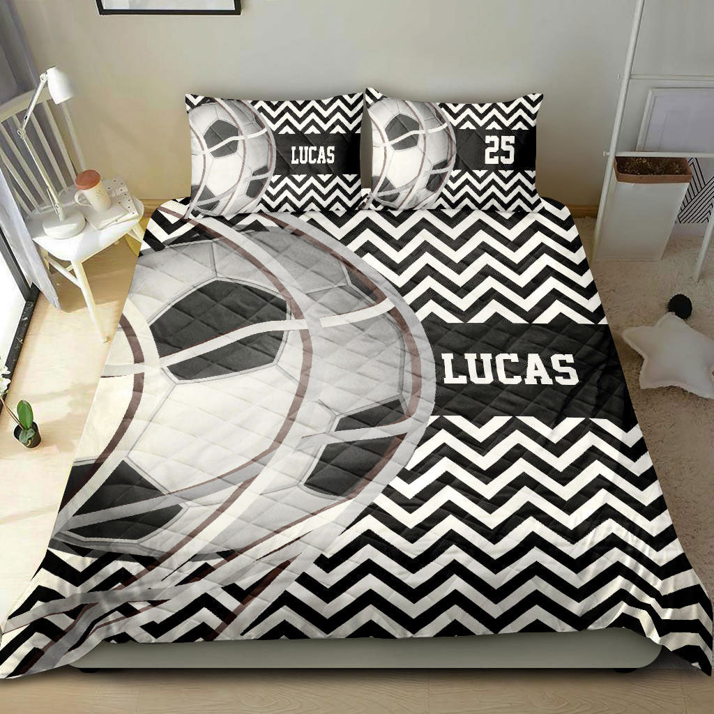 Ohaprints-Quilt-Bed-Set-Pillowcase-Soccer-Ball-Zigzag-Player-Fan-Gift-Black-White-Custom-Personalized-Name-Number-Blanket-Bedspread-Bedding-1580-Double (70'' x 80'')