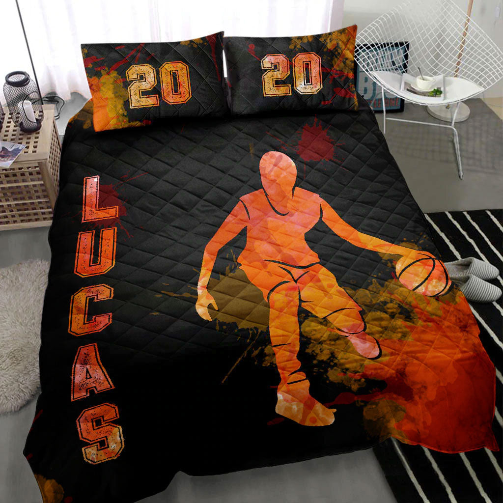 Ohaprints-Quilt-Bed-Set-Pillowcase-Basketball-Boy-Splash-Player-Fan-Gift-Black-Custom-Personalized-Name-Number-Blanket-Bedspread-Bedding-2826-Throw (55'' x 60'')