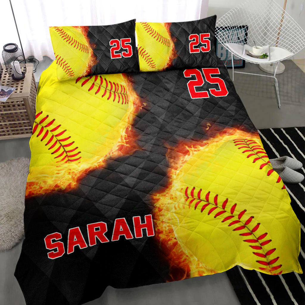 Ohaprints-Quilt-Bed-Set-Pillowcase-Softball-Fire-Ball-Player-Fan-Gift-Idea-Black-Custom-Personalized-Name-Number-Blanket-Bedspread-Bedding-2759-Throw (55'' x 60'')