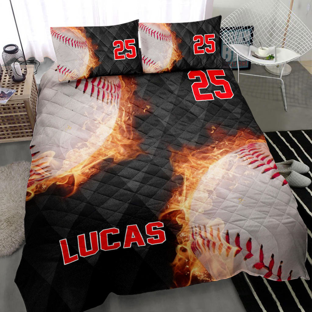 Ohaprints-Quilt-Bed-Set-Pillowcase-Baseball-Fire-Ball-Player-Fan-Gift-Idea-Black-Custom-Personalized-Name-Number-Blanket-Bedspread-Bedding-475-Throw (55'' x 60'')