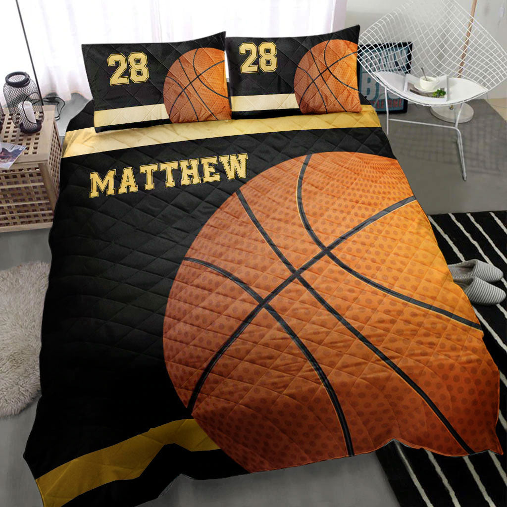 Ohaprints-Quilt-Bed-Set-Pillowcase-Basketball-Gold-Ball-Player-Fan-Gift-Black-Custom-Personalized-Name-Number-Blanket-Bedspread-Bedding-1065-Throw (55'' x 60'')