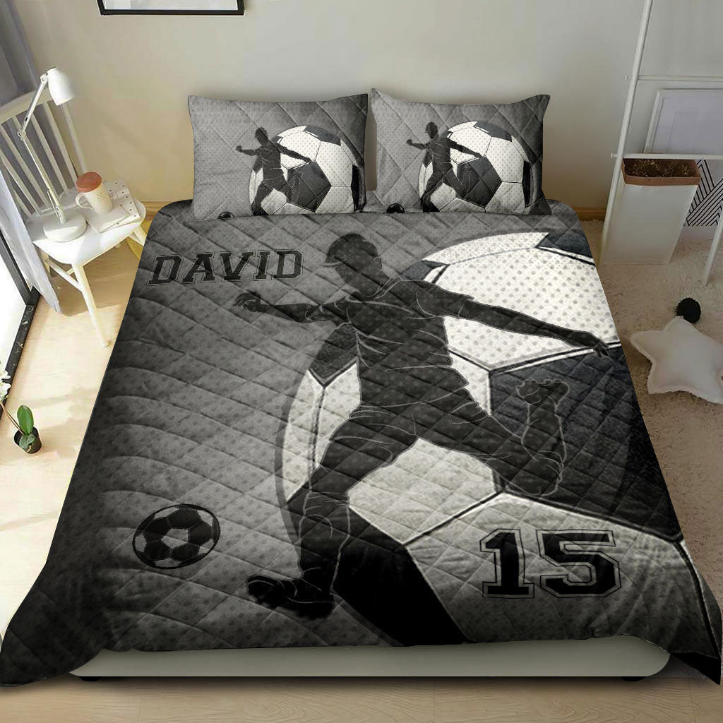Ohaprints-Quilt-Bed-Set-Pillowcase-Soccer-Boy-Ball-Classic-Player-Fan-Gift-Black-Custom-Personalized-Name-Number-Blanket-Bedspread-Bedding-2166-Double (70'' x 80'')