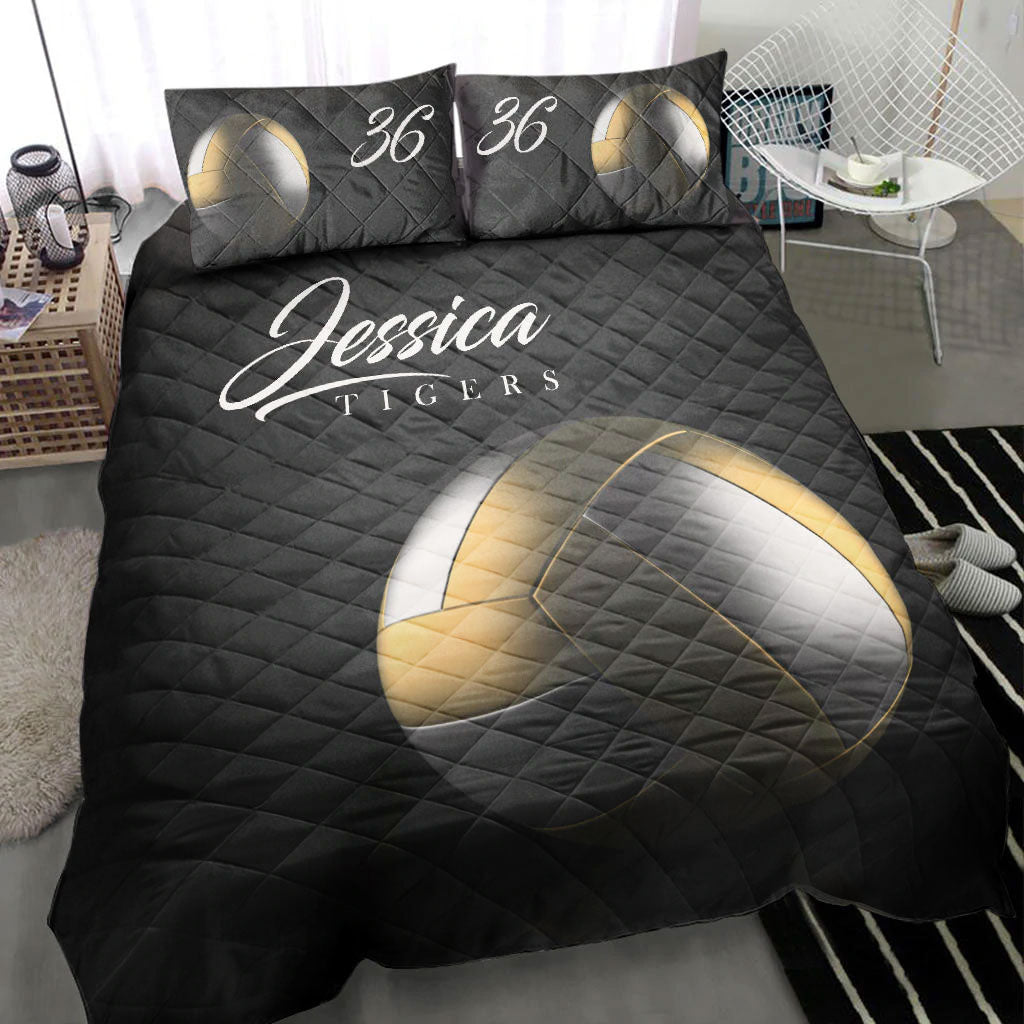 Ohaprints-Quilt-Bed-Set-Pillowcase-Volleyball-Ball-Vintage-Player-Fan-Gift-Black-Custom-Personalized-Name-Number-Blanket-Bedspread-Bedding-476-Throw (55'' x 60'')