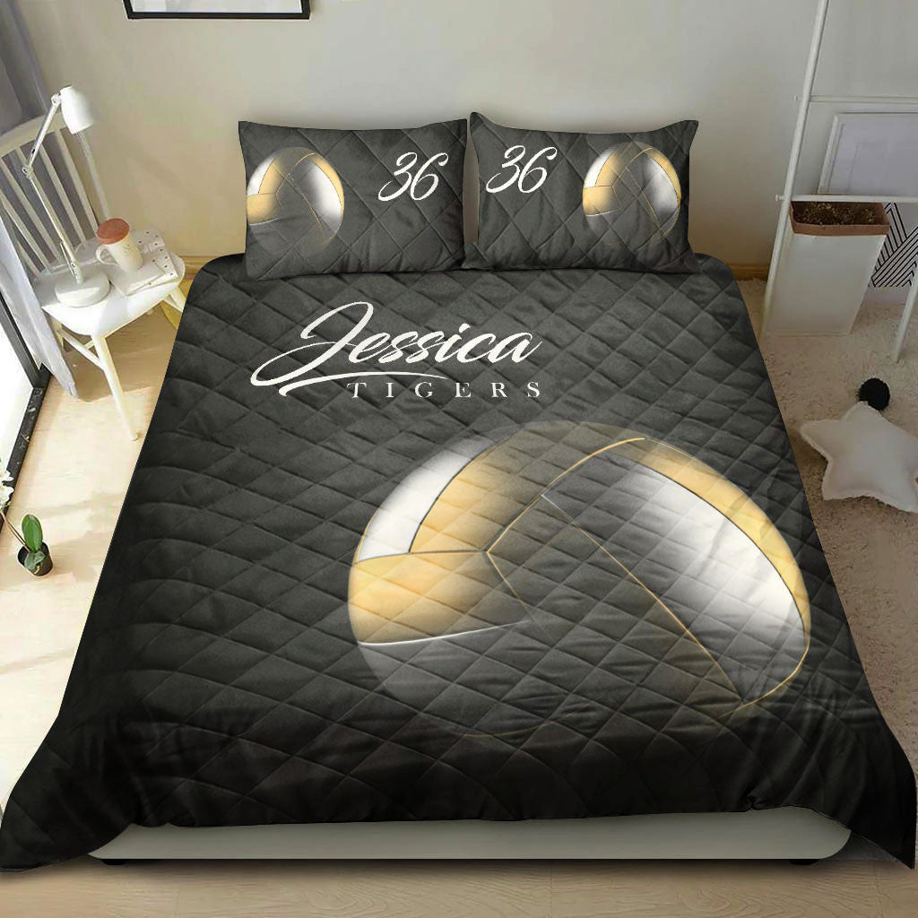 Ohaprints-Quilt-Bed-Set-Pillowcase-Volleyball-Ball-Vintage-Player-Fan-Gift-Black-Custom-Personalized-Name-Number-Blanket-Bedspread-Bedding-476-Double (70'' x 80'')