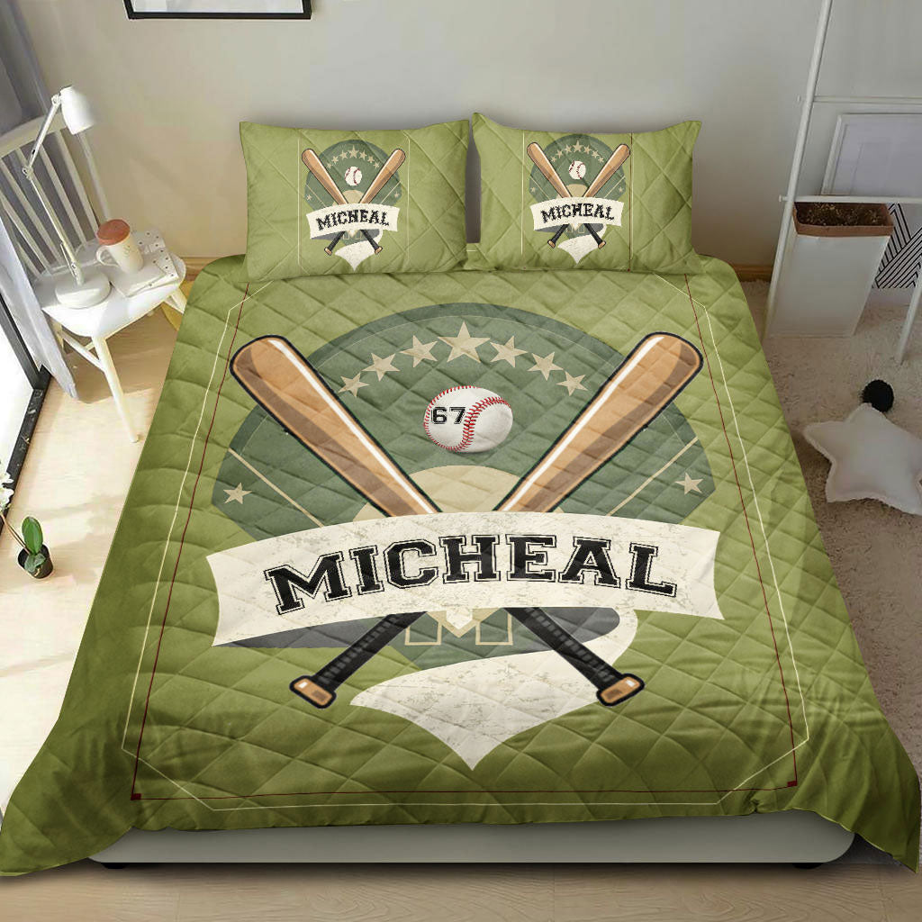 Ohaprints-Quilt-Bed-Set-Pillowcase-Baseball-Star-Ball-Player-Fan-Gift-Idea-Green-Custom-Personalized-Name-Number-Blanket-Bedspread-Bedding-409-Double (70'' x 80'')