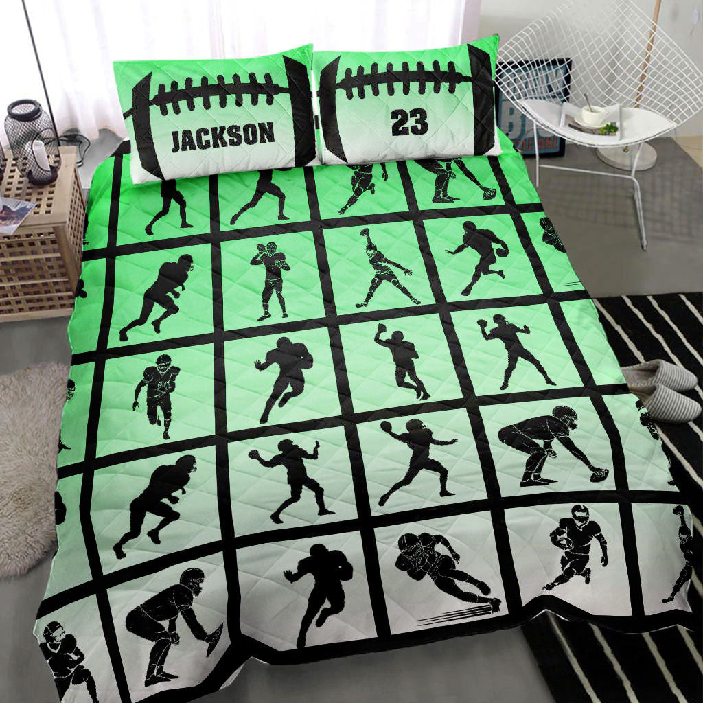 Ohaprints-Quilt-Bed-Set-Pillowcase-America-Football-Pose-Green-Player-Fan-Gift-Custom-Personalized-Name-Number-Blanket-Bedspread-Bedding-2167-Throw (55'' x 60'')