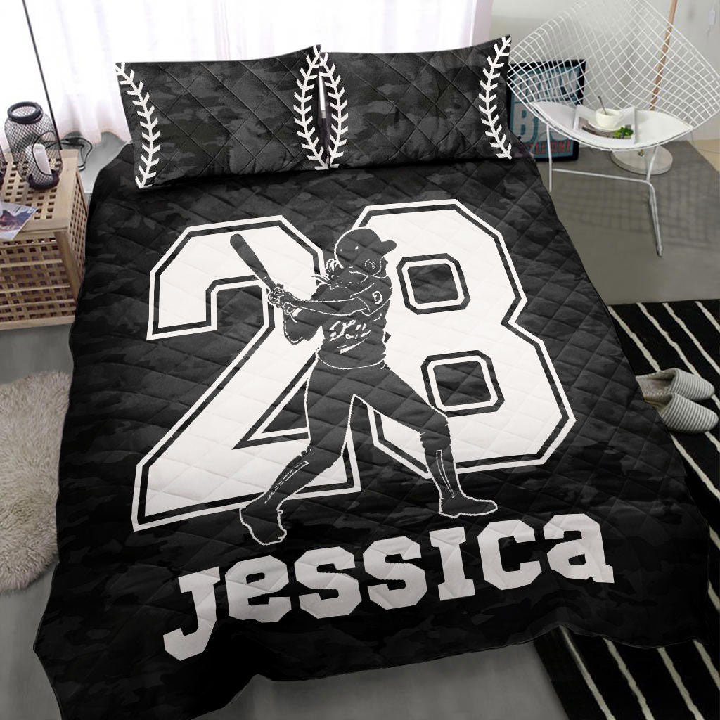 Ohaprints-Quilt-Bed-Set-Pillowcase-Softball-Girl-Batter-Black-Camo-Player-Fan-Custom-Personalized-Name-Number-Blanket-Bedspread-Bedding-2761-Throw (55'' x 60'')