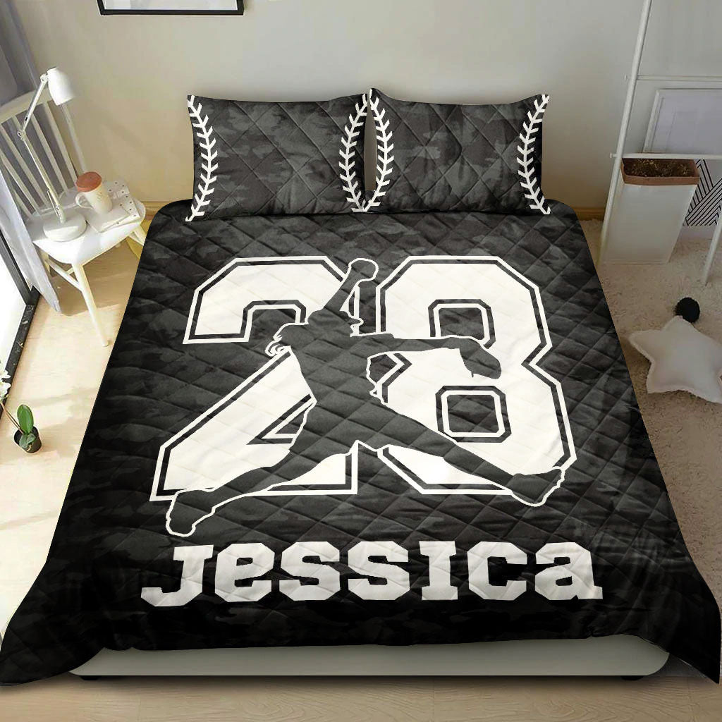 Ohaprints-Quilt-Bed-Set-Pillowcase-Softball-Girl-Pitcher-Black-Camo-Player-Fan-Custom-Personalized-Name-Number-Blanket-Bedspread-Bedding-410-Double (70'' x 80'')