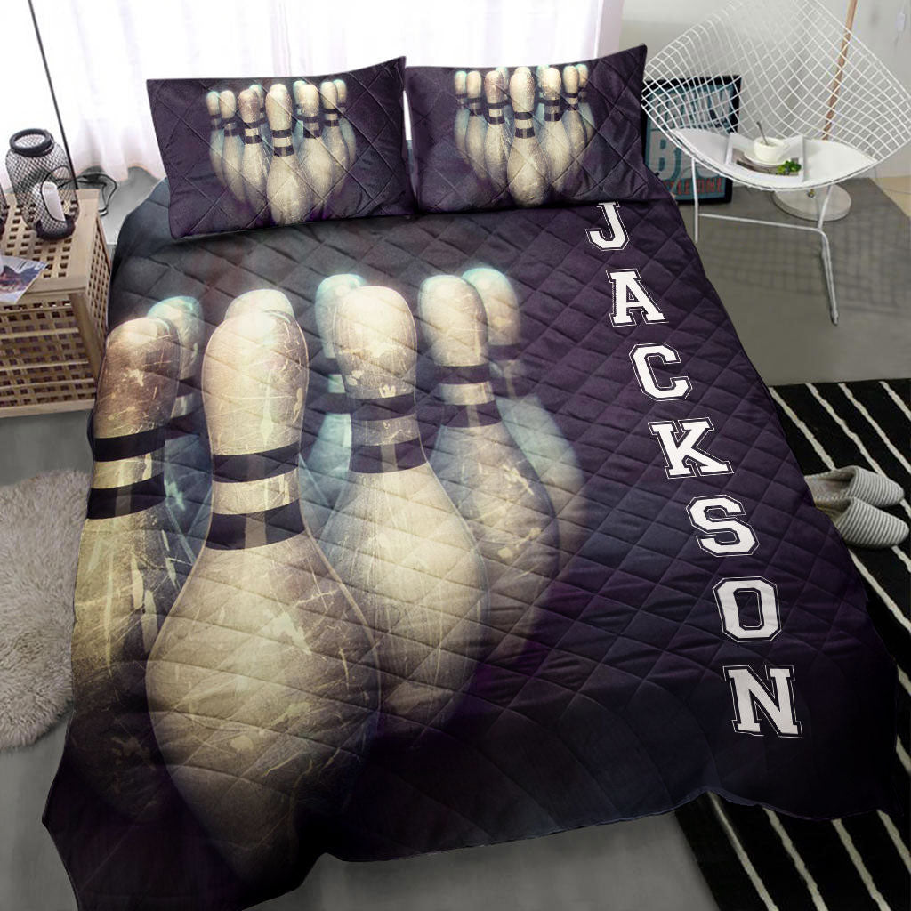 Ohaprints-Quilt-Bed-Set-Pillowcase-Bowling-Pin-Old-School-Player-Fan-Gift-Idea-Black-Custom-Personalized-Name-Blanket-Bedspread-Bedding-411-Throw (55'' x 60'')