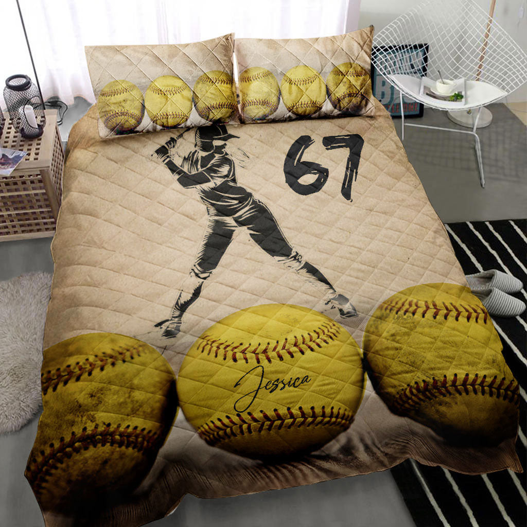 Ohaprints-Quilt-Bed-Set-Pillowcase-Softball-Girl-Ball-Batter-Vintage-Player-Fan-Custom-Personalized-Name-Number-Blanket-Bedspread-Bedding-2828-Throw (55'' x 60'')