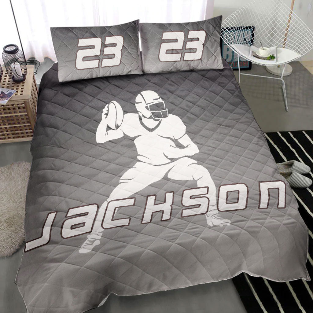 Ohaprints-Quilt-Bed-Set-Pillowcase-Football-Grey-Player-Posing-Fan-Gift-Idea-Custom-Personalized-Name-Number-Blanket-Bedspread-Bedding-412-Throw (55'' x 60'')