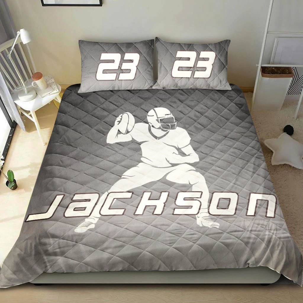 Ohaprints-Quilt-Bed-Set-Pillowcase-Football-Grey-Player-Posing-Fan-Gift-Idea-Custom-Personalized-Name-Number-Blanket-Bedspread-Bedding-412-Double (70'' x 80'')