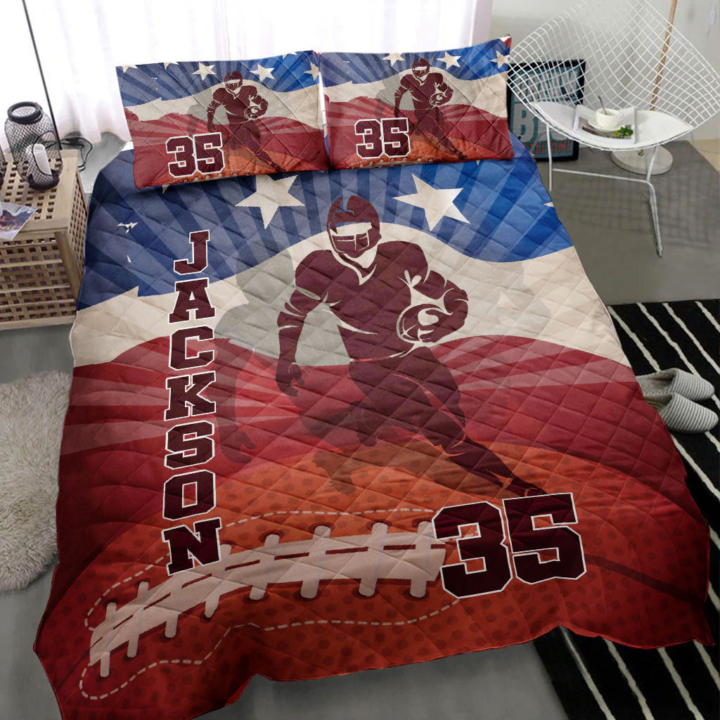 Ohaprints-Quilt-Bed-Set-Pillowcase-Football-Vintage-Retro-Player-Fan-Gift-Red-Custom-Personalized-Name-Number-Blanket-Bedspread-Bedding-477-Throw (55'' x 60'')