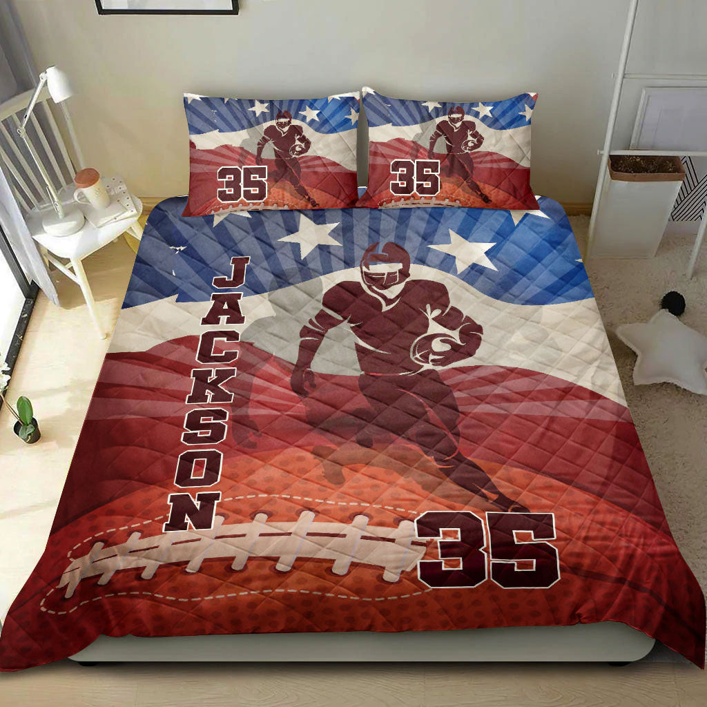 Ohaprints-Quilt-Bed-Set-Pillowcase-Football-Vintage-Retro-Player-Fan-Gift-Red-Custom-Personalized-Name-Number-Blanket-Bedspread-Bedding-477-Double (70'' x 80'')