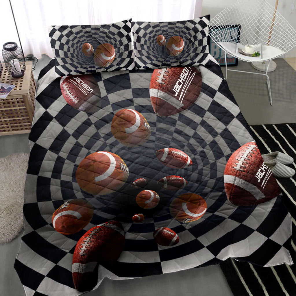 Ohaprints-Quilt-Bed-Set-Pillowcase-Football-Ball-3D-Hole-Player-Fan-Gift-Idea-Checkered-Custom-Personalized-Name-Blanket-Bedspread-Bedding-1067-Throw (55'' x 60'')