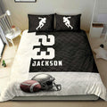 Ohaprints-Quilt-Bed-Set-Pillowcase-Football-Ball-Helmet-Black-White-Player-Fan-Custom-Personalized-Name-Number-Blanket-Bedspread-Bedding-2235-Double (70'' x 80'')