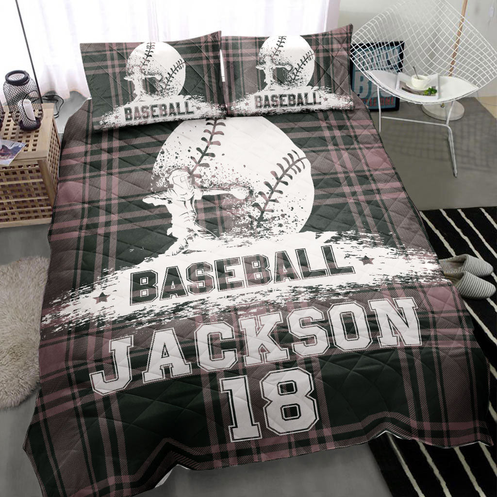 Ohaprints-Quilt-Bed-Set-Pillowcase-Baseball-Ball-Pitcher-Checkered-Player-Fan-Custom-Personalized-Name-Number-Blanket-Bedspread-Bedding-1585-Throw (55'' x 60'')