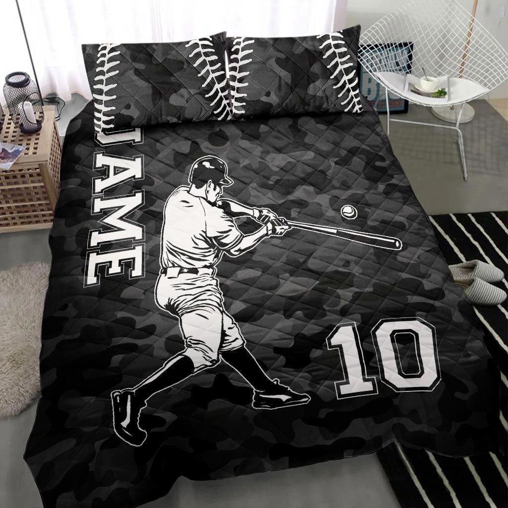 Ohaprints-Quilt-Bed-Set-Pillowcase-Baseball-Catcher-Black-Camo-Player-Fan-Gift-Custom-Personalized-Name-Number-Blanket-Bedspread-Bedding-2170-Throw (55'' x 60'')